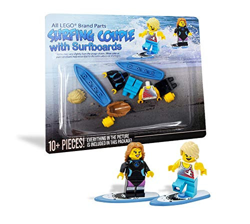 LEGO Male and Female Surfer Couple with Surfboards - Custom Surfing Beach Sports Minifigures