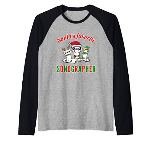 Santas Favorite Sonographer Xmas Ultrasound Tech Christmas Raglan Baseball Tee