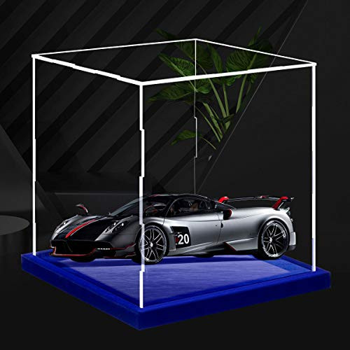 HOPEME Acrylic Box with Blue Velvet Stand and Lid 8 Inch Cube Clear Acrylic Display Cases for Collectibles Self-Assembly Dustproof Countertop Box for Toys and Collections 8x8x8 inch