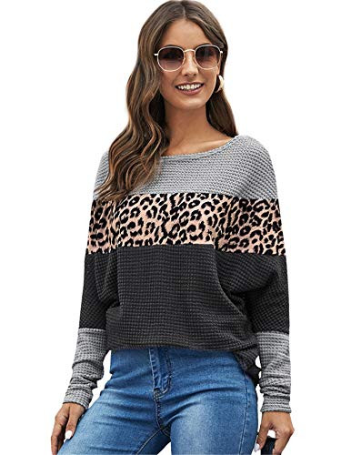 SOLY HUX Womens Casual Long Sleeve Color Block Leopard Print Tee Top Multicoloured XL
