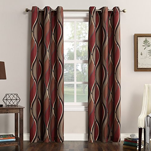 No. 918 Intersect Wave Print Casual Textured Curtain Panel, 48" x 84", Paprika Red