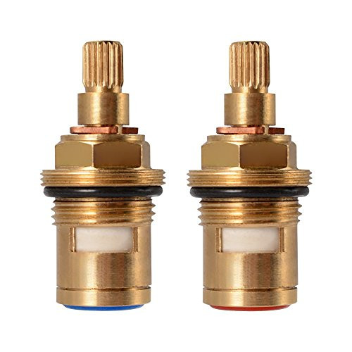 Replacement Brass Ceramic Stem Disc Cartridge Faucet Valve Quarter Turn 1/2" for Bathroom Kitchen Tap (1 Pair Hot & Cold)