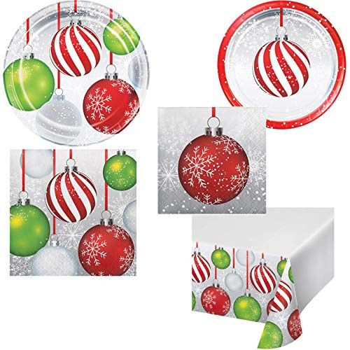 Olive Occasions Christmas Disposable Paper Party Supplies Holiday Ornaments 16 Dinner Plates 16 Dessert Plates 16 Lunch Napkins 16 Beverage Napkins Table Cover Recipe