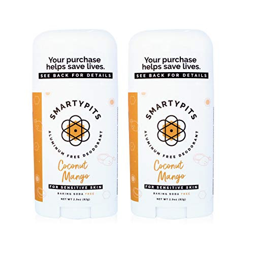 SmartyPits  2 Pack NaturalAluminum-Free Deodorant for Sensitive Skin baking soda free Paraben Free Phthalate Free PROPYLENE GLYCOL FREE Not Tested on Animals  2_9oz Coconut Mango
