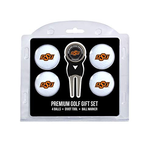 Team Golf NCAA Oklahoma State Cowboys Regulation Size Golf Balls 4 Count   Divot Tool with Removable Double-Sided Magnetic Marker