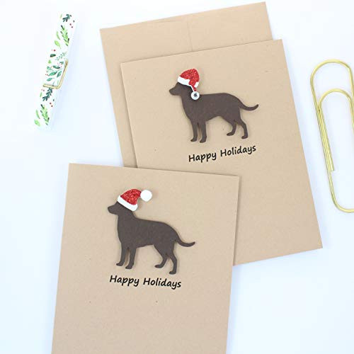 Chocolate Lab Christmas Cards 10 Pack  Labrador Retriever Holiday Greeting Cards  Santa hat  Kraft Brown Notecards