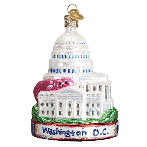 Old World Christmas Glass Blown Ornament with S-Hook and Gift Box Location Collection Washington D_C_