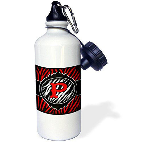 3dRose Wicked Red Zebra Initial Letter P Sports Water Bottle 21 oz White