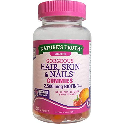 Natures Truth Hair Skin   Nails Gummies 2500 mcg Biotin Fruit Flavor - 80 ct Pack of 2