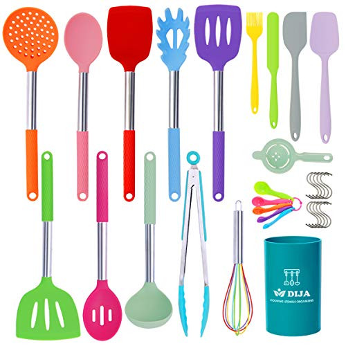 Silicone Cooking Utensils Set 31pcs Kitchen Utensils Set Heat Resistant Non-stick Silicone Spatula Set with Stainless Steel Handle BPA-Free Kitchen Cooking Tools Set - Colorful