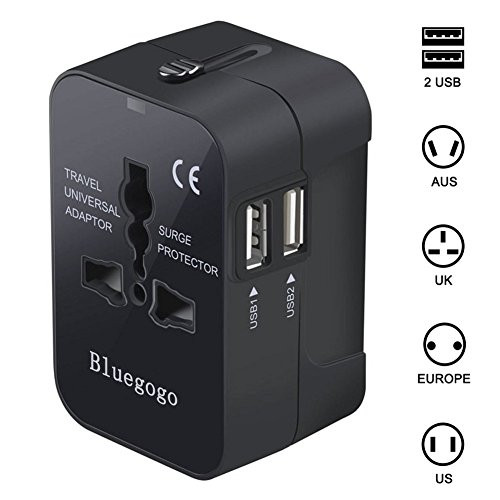 Bluegogo Travel Adapter,Universal All in One Worldwide Travel Adapter Wall Charger AC Power Plug Adapter Power Plug Wall Charger with Dual USB Charging Ports for USA EU UK AU USB Cable(Black) Bluegogo Travel Adapter,Universal All in One Worldwide Travel Adapter Wall Charger AC Power Plug Adapter Power Plug Wall Charger with Dual USB Charging Ports for USA EU UK AU USB Cable(Black)