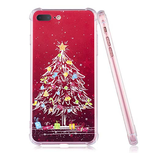 EMORCO Red Phone Case for Apple iPhone 7 Plus/iPhone 8 Plus with Christmas Tree Pattern Slim TPU Soft Rubber Silicone Protective Cover