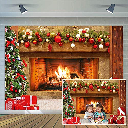 CYLYH 8x6ft Christmas Photography Backdrop Christmas Fireplace Theme Backdrop Christmas Party Decorations Birthday Party Kids Portrait Photo Studio Booth Props