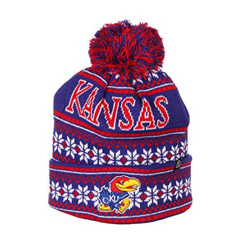 NCAA Zephyr Kansas Jayhawks Mens Blitzen Cuffed Pom Knit Beanie OSFM Team Color