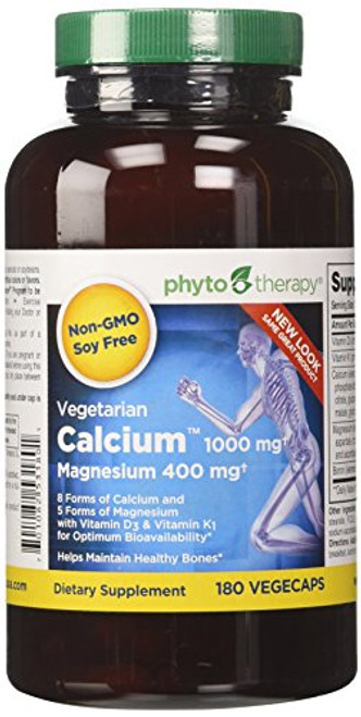 Phyto-Therapy Vegetarian Calcium with Magnesium Capsules 180 Count