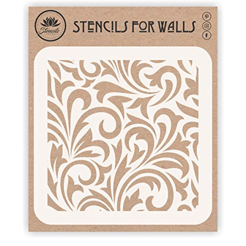 Floral Allover Stencil 10 x 10 inch M - Flowered Wallpaper Design Stencils Template for Painting