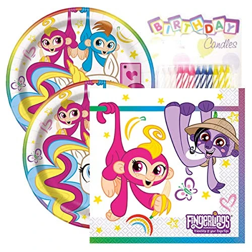 Fingerlings Themed Party Pack  Includes Paper Plates & Luncheon Napkins Plus 24 Birthday Candles  Servers 16