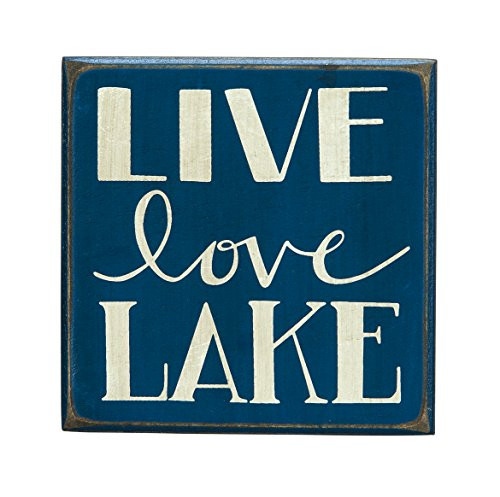 Primitives by Kathy Distressed Blue Box Sign, 4 x 4, Live Love Lake