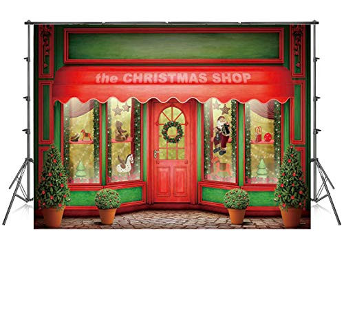 7x5ft Christmas Shop Photography Backdrops Red Door Photo Background Xmas Microfiber Soft Fabric Backdrop for Photoshoot