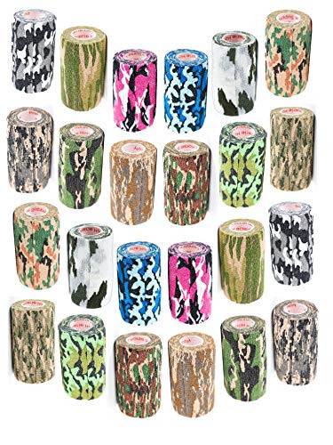 Prairie Horse Supply Vet Wrap Tape Bulk Assorted Camo Colors 24 Pack 4 Inches Wide Vet Rap Medical First Aid Tape Self Adhesive Adherent for Ankle Wrist Sprains and Swelling