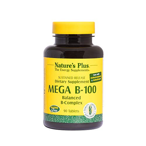 NaturesPlus Mega B100 Complex Sustained Release - 90 Vegetarian Tablets - High Potency B Complex Vitamin Supplement Energy   Brain Booster Stress Reliever - Gluten-Free - 90 Servings