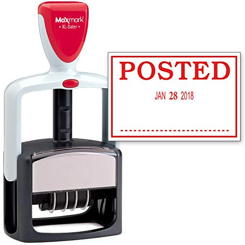 MaxMark Heavy Duty Style Date Stamp with Posted self Inking Stamp - Red Ink