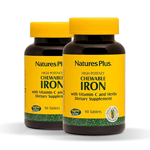 NaturesPlus Chewable Iron 2 Pack - 27 mg 90 Chewable Tablets - High Potency Supplement with Vitamin C Herbs Promotes Healthy Blood Natural Energy - Vegetarian Gluten-Free - 180 Total Servings NaturesPlus Chewable Iron 2 Pack - 27 mg 90 Chewable Tablets - High Potency Supplement with Vitamin C Herbs Promotes Healthy Blood Natural Energy - Vegetarian Gluten-Free - 180 Total Servings