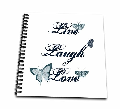 3dRose db-130535-1 Live Laugh Love Teal Butterflies Inspirational Art-Drawing Book 8 by 8-Inch