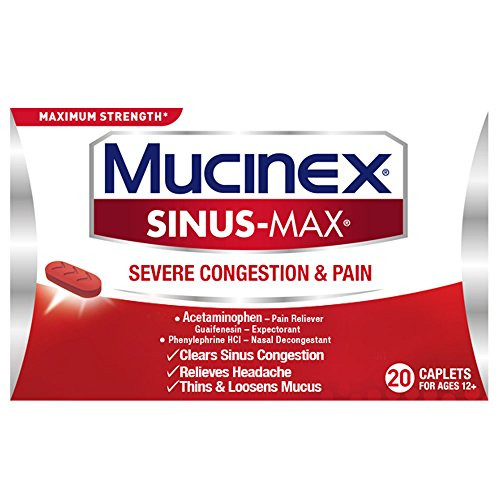 Mucinex Sinus-Max Max Strength Severe Congestion & Pain Caplets, 20ct