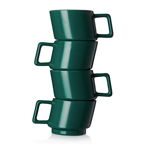 DOWAN Porcelain Espresso Cups 2_7 Ounces Espresso Coffee Cup Set of 4 Funny Demitasse Cups Stackable Espresso Mugs White