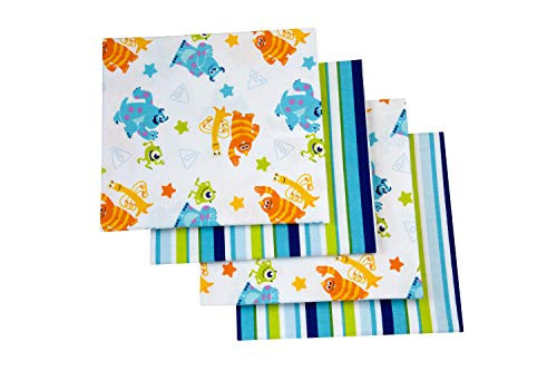 Disney Monsters On the Go 4 Piece Flannel Receiving Baby Blankets, Blue/Green/Orange/Yellow