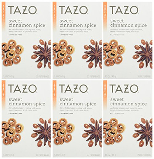Tazo Sweet Cinnamon Spice Herbal Infusion Tea Caffeine Free 20-Count Tea Bags Pack of 6 Tazo Sweet Cinnamon Spice Herbal Infusion Tea Caffeine Free 20-Count Tea Bags Pack of 6