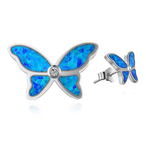 Fancime 925 Sterling Silver Butterfly Stud Earrings Blue Created Opal Elegant Jewelry Gifts For Women Girls Fancime 925 Sterling Silver Butterfly Stud Earrings Blue Created Opal Elegant Jewelry Gifts For Women Girls