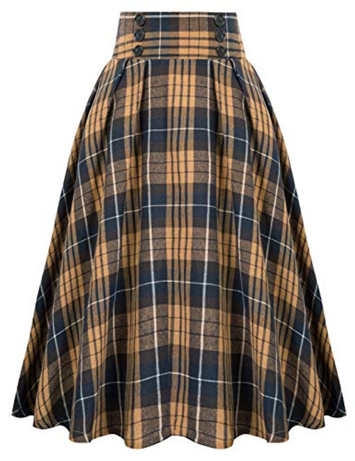 Plus Size Plaid Skirt A-Line Flared Swing Skirt for Women Office WorkXX-Large