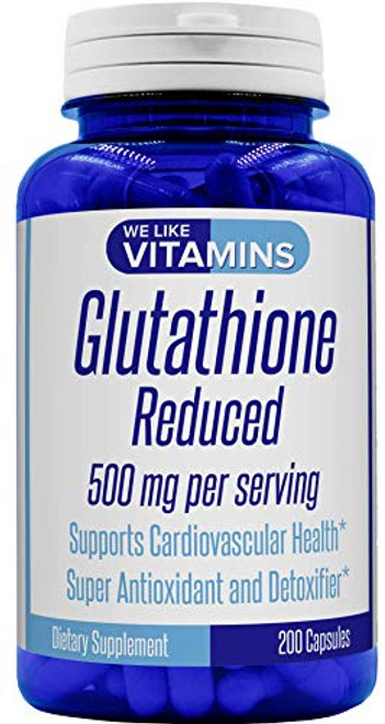 Glutathione Reduced - 200 Capsules - 500mg per Serving - Super Antioxidant L-Glutathione Supplement to Help Support Liver Immune and Brain Function*