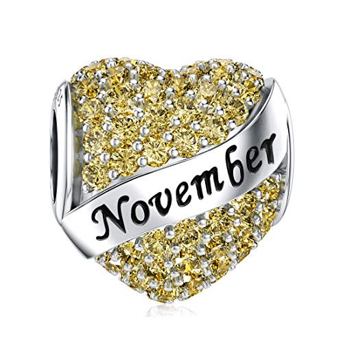 DALARAN November Birthstone Charms Sterling Silver Happy Birthday Heart Bead Charm for Pandora Bracelet Birthday Gift with Box