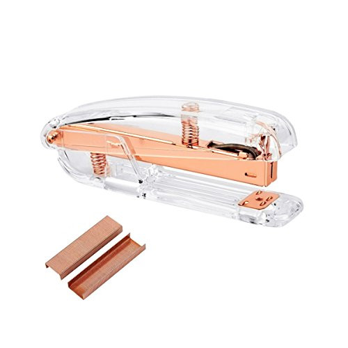 Fashion Transparent Acrylic Rose Gold Stapler School Office Supplies Stationery with 1000 Pcs Rose Gold 24/6 Staples