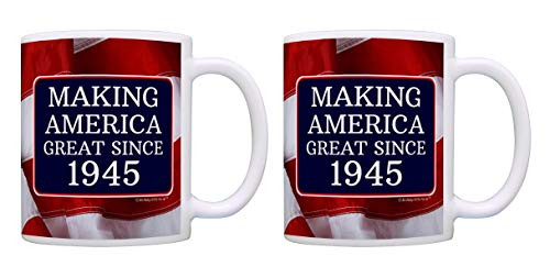 Gifts for 75th Birthday Making America Great Since 1945 Funny 75th Birthday Decorations 2 Pack Gift Coffee Mugs Tea Cups USA Flag