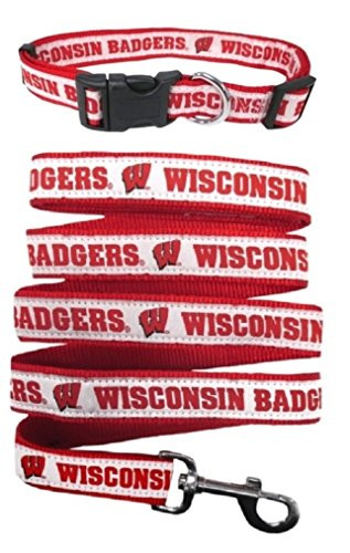 Pets First Wisconsin Badgers Nylon Collar and Matching Nylon Leash for Pets NCAA Official Size Medium
