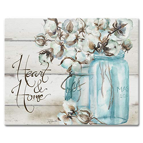 CounterArt Heart and Home Mason Jar With Cotton Tempered Glass Cutting Board - 15 x 12