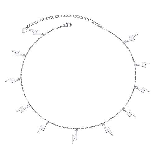 Sterling Silver Jewelry Lightning Bolt Choker Necklace Pendant Disc Chain Statement Necklace For Women Girls 133 inches