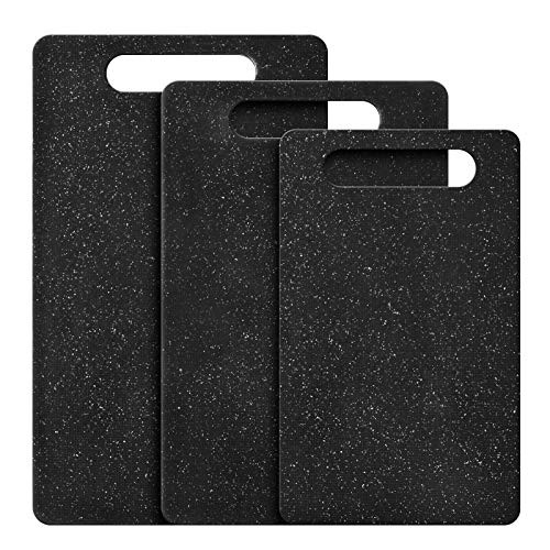 VONIKI Plastic Cutting Board 3 Piece Thick Cutting Board Set for Kitchen Food Safe Plastic Material Large Cutting Boards Marble Appearance Chopping Board Dishwasher Safe BPA Free Non-Porous