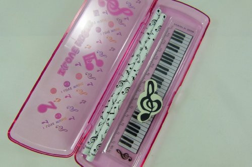 Music Themed Pink Pencil Case Stationery Set - 15cm Ruler, Eraser and 2 Pencils by Funmusiconline