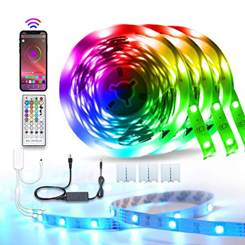 LED Strip Lights Sumkyle RGB LED Light Strip Bluetooth Music Sync with IR Remote Controller Color Changing LED Strip Light for Bedroom Decoration 50FT LED Strip Lights Sumkyle RGB LED Light Strip Bluetooth Music Sync with IR Remote Controller Color Changing LED Strip Light for Bedroom Decoration 50FT