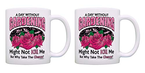 Gardening Gift Set A Day Without Gardening Why Gardeners Mug 2 Pack Gift Coffee Mugs Tea Cups White