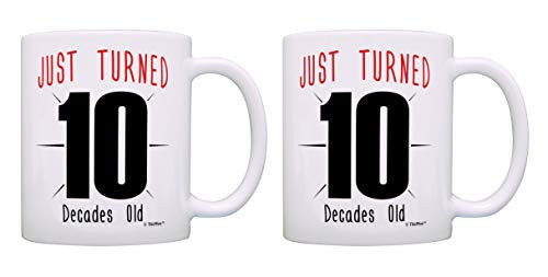 100 Birthday Gifts Just Turned 10 Decades Old 100th B-day Mug Set 2 Pack Coffee Mugs Tea Cups Multi