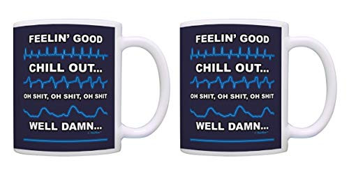 Nursing Gifts EKG Heartbeat Funny Cardiologist Gifts EKG Tech Gifts 2 Pack Coffee Mugs Tea Cups Blue