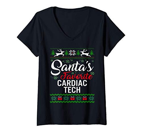 Womens Santas Favorite Cardiac Tech Christmas Ugly Family V-Neck T-Shirt