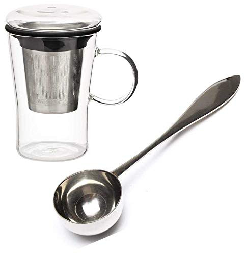 VAHDAM Perfect Serve Tea Spoon   Sparkle- Glass Tea Cup with Infuser  16 oz- 500ml