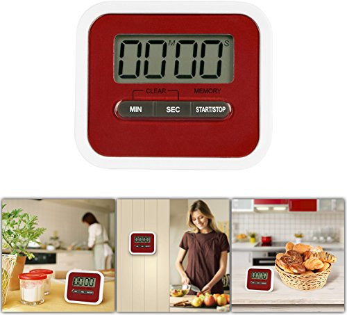 GPCT [Mini] Digital [Kitchen Cooking] Timer W/ Loud Alarm & Built in Speaker. LCD Display Countdown/Count-Up Timer, Time Memory Recall Function [Magnetic Retractable Stand] Portable Timer- Red